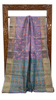 Tussar Silk Handloom Banarasi Saree With Chikankari - The Handlooms