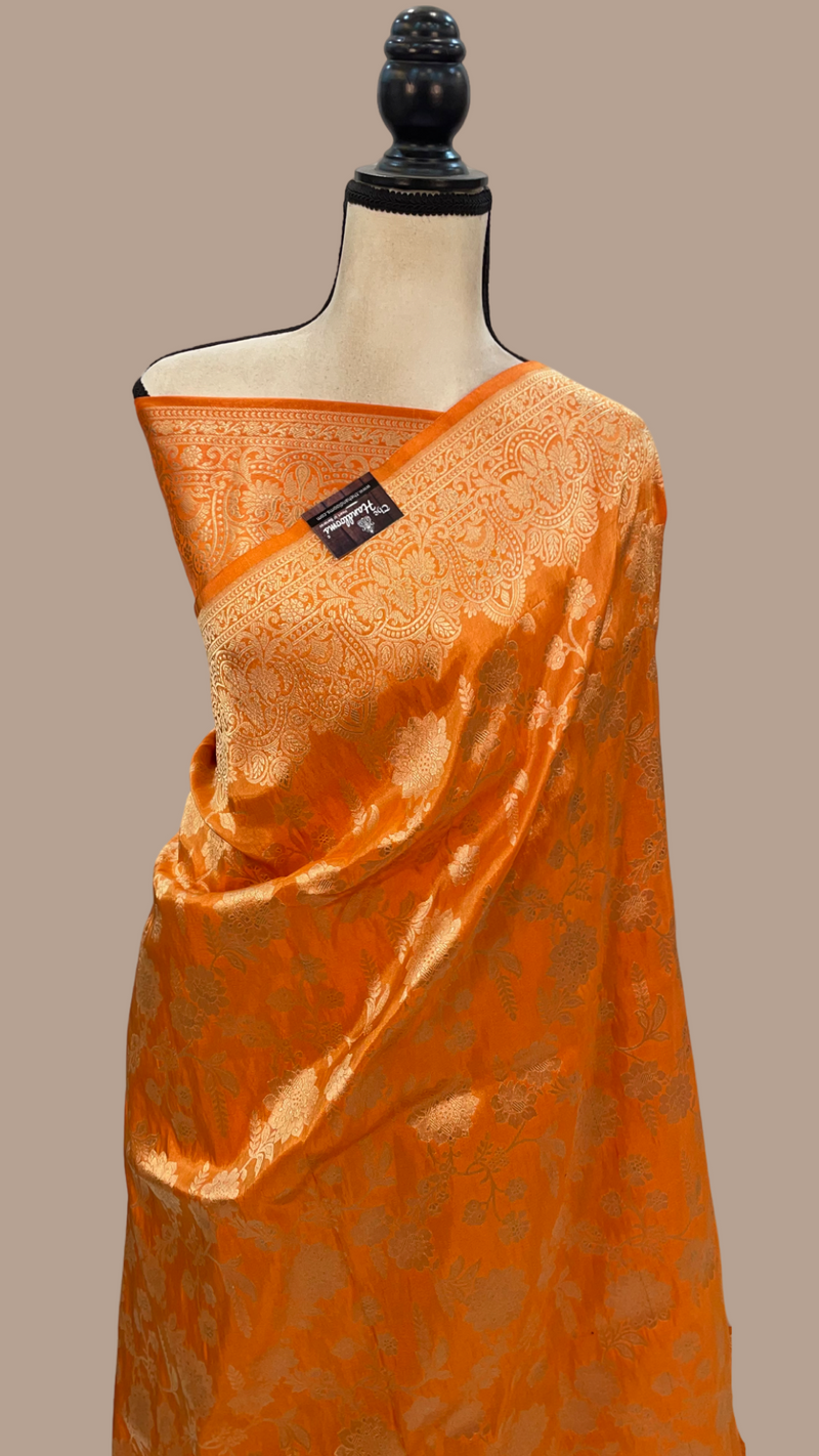 Pure Tissue Katan Silk Banarasi Handloom Saree - All over Jaal work - The Handlooms