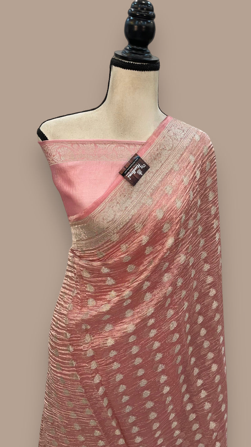 Pure Kora Tissue Crush Handloom Banarasi Saree - The Handlooms