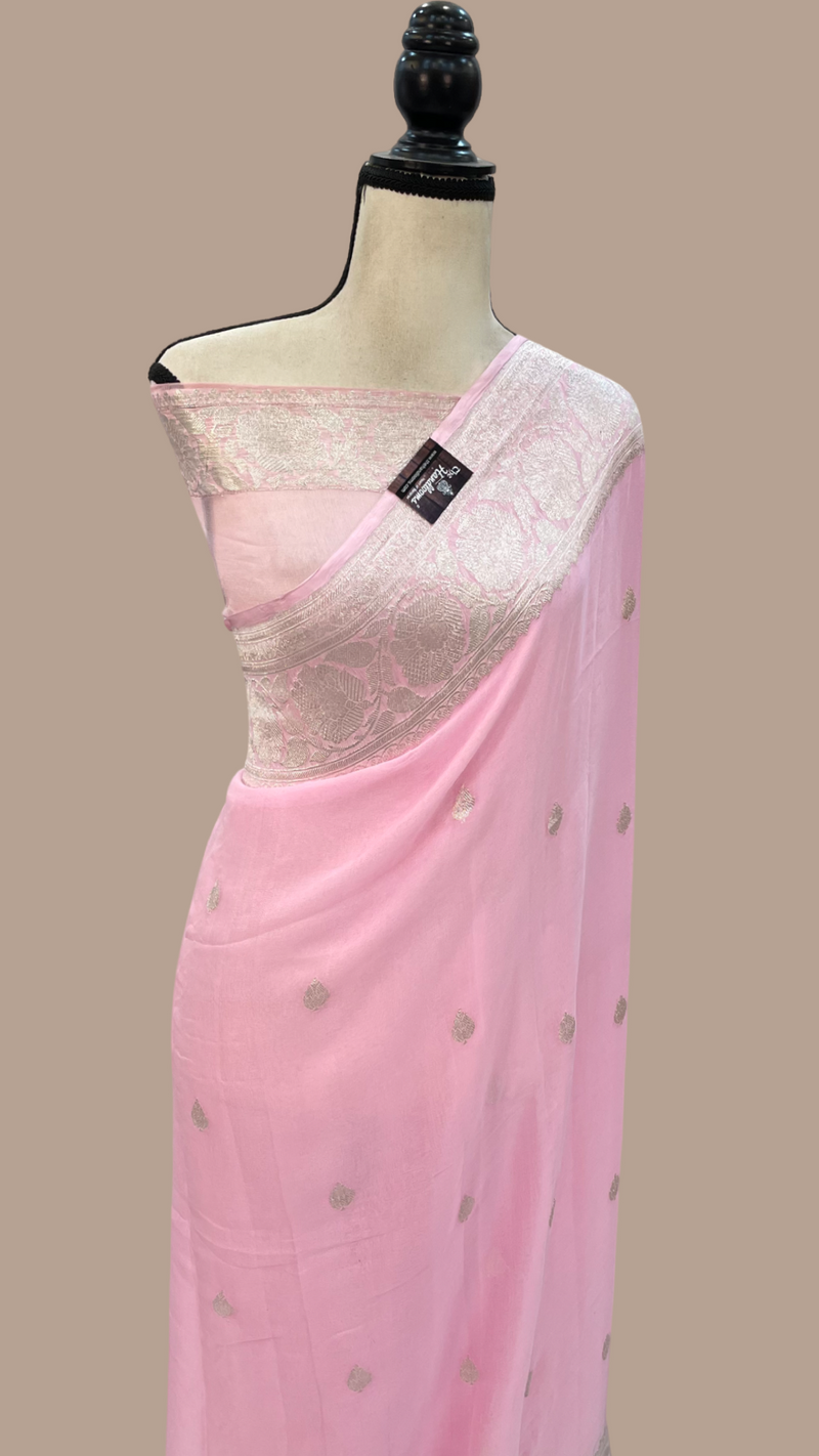 Pure Georgette Banarasi Handloom Saree - pink - The Handlooms