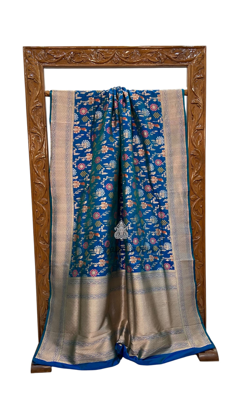 Pure Katan Silk Banarasi Handloom Saree - All Over Jaal Work With Meenakari