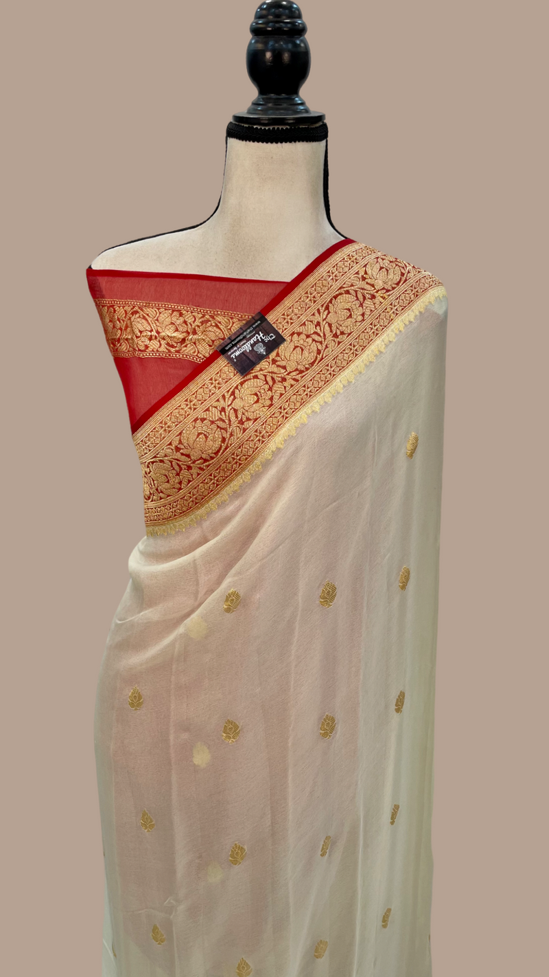 Pure Georgette Handloom Banarasi Saree - Gold zari - The Handlooms