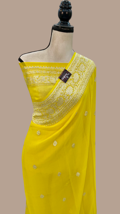 Yellow Pure Georgette Banarasi Handloom Saree