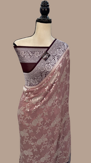 Onion Pink with Brown Khaddi Georgette Banarasi Saree - The Handlooms