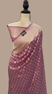 Onion Pink Pure Katan Silk Banarasi Handloom Saree - All Over Jaal Work - The Handlooms