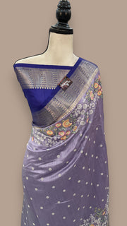 Pure Chiniya Silk Handloom Banarasi Saree with Chikankari - The Handlooms