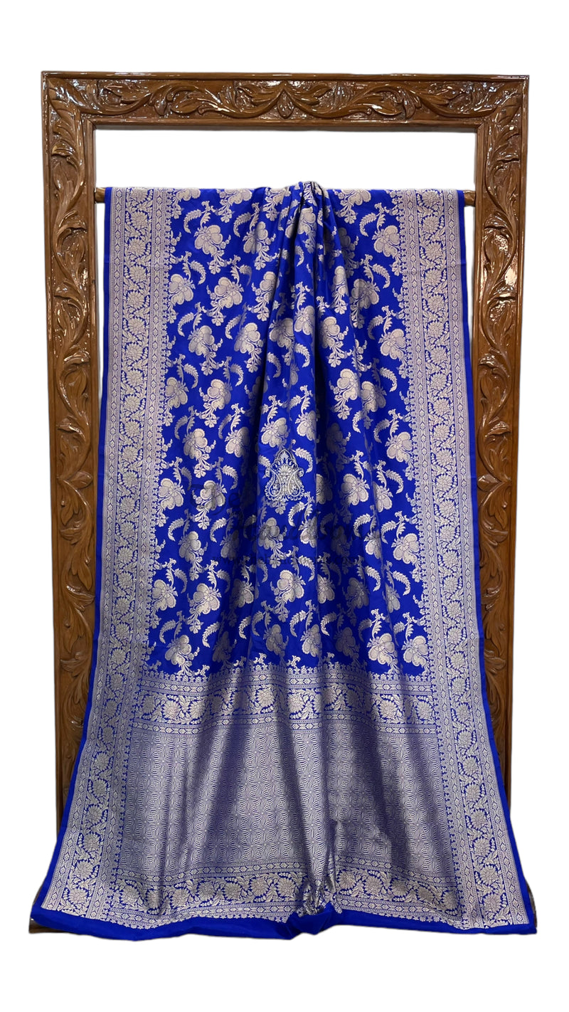 Royal Blue Pure Katan Silk Banarasi Handloom Saree - All Over Jaal Work - The Handlooms