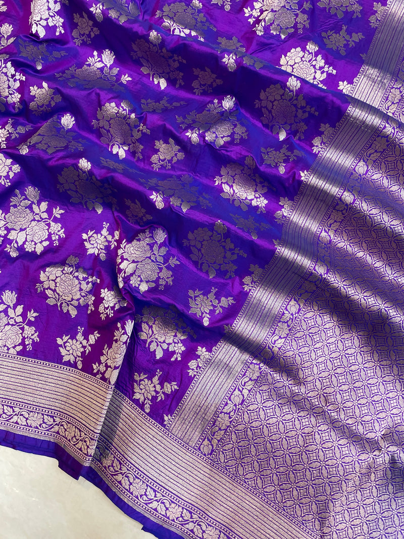 Pure Katan Silk Banarasi Handloom Saree - All over Jaal work - The Handlooms