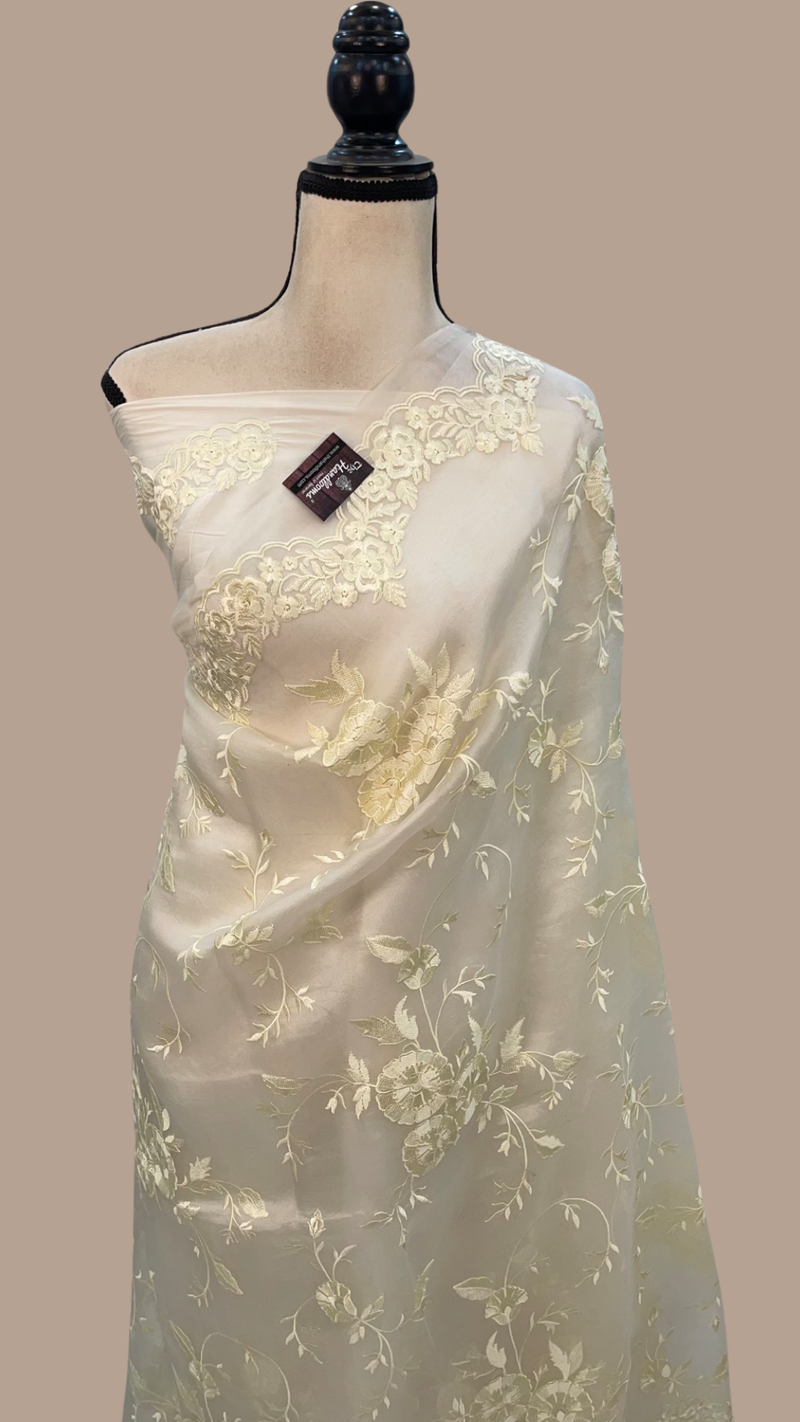 Organza Chikankari Handloom Banarasi Saree - The Handlooms