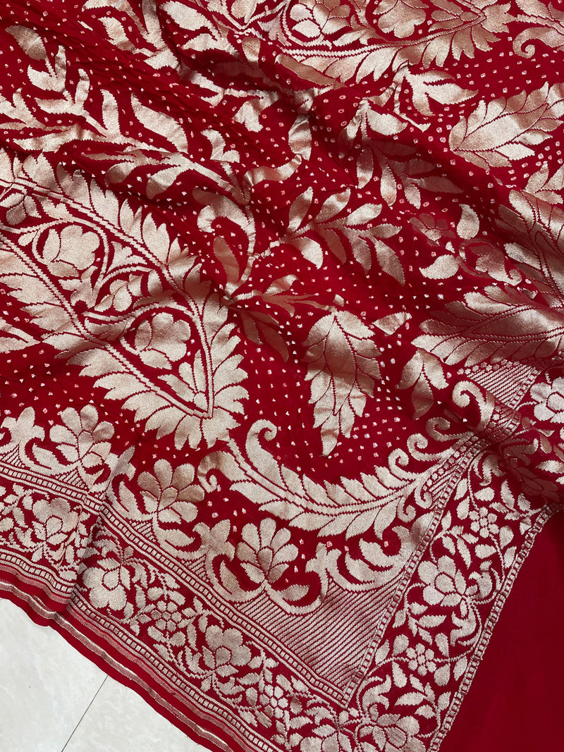 Pure Georgette Banarasi Bandhej Handloom Dupattta - The Handlooms