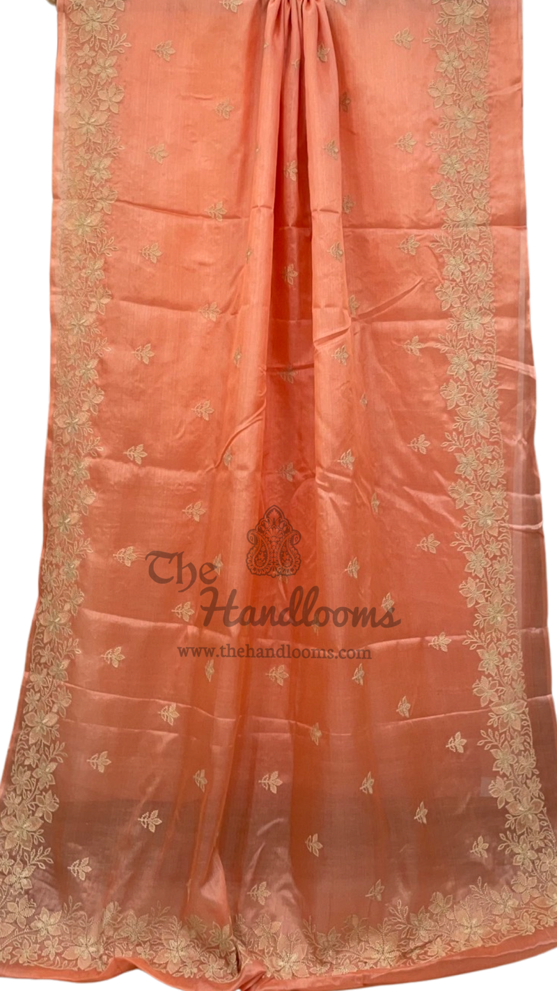 Tussar Silk Handloom Banarasi Saree With Chikankari - The Handlooms