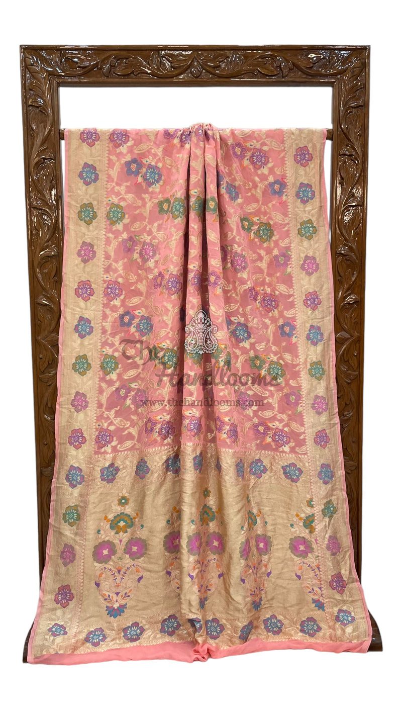 Khaddi Georgette Handloom Banarasi Saree - All over Jaal Work With Meenakari - The Handlooms