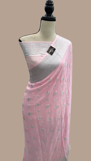 Pink Pure Chiffon Khaddi Banarasi Saree - The Handlooms