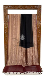 Black Pure Khaddi Georgette Handloom Banarasi Saree - The Handlooms