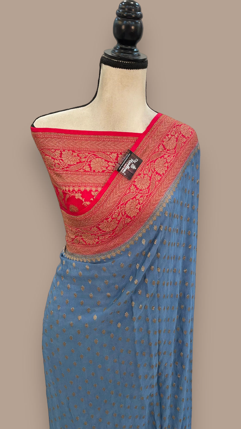 Khaddi Crepe Georgette Banarasi Saree -  Antique zari - The Handlooms