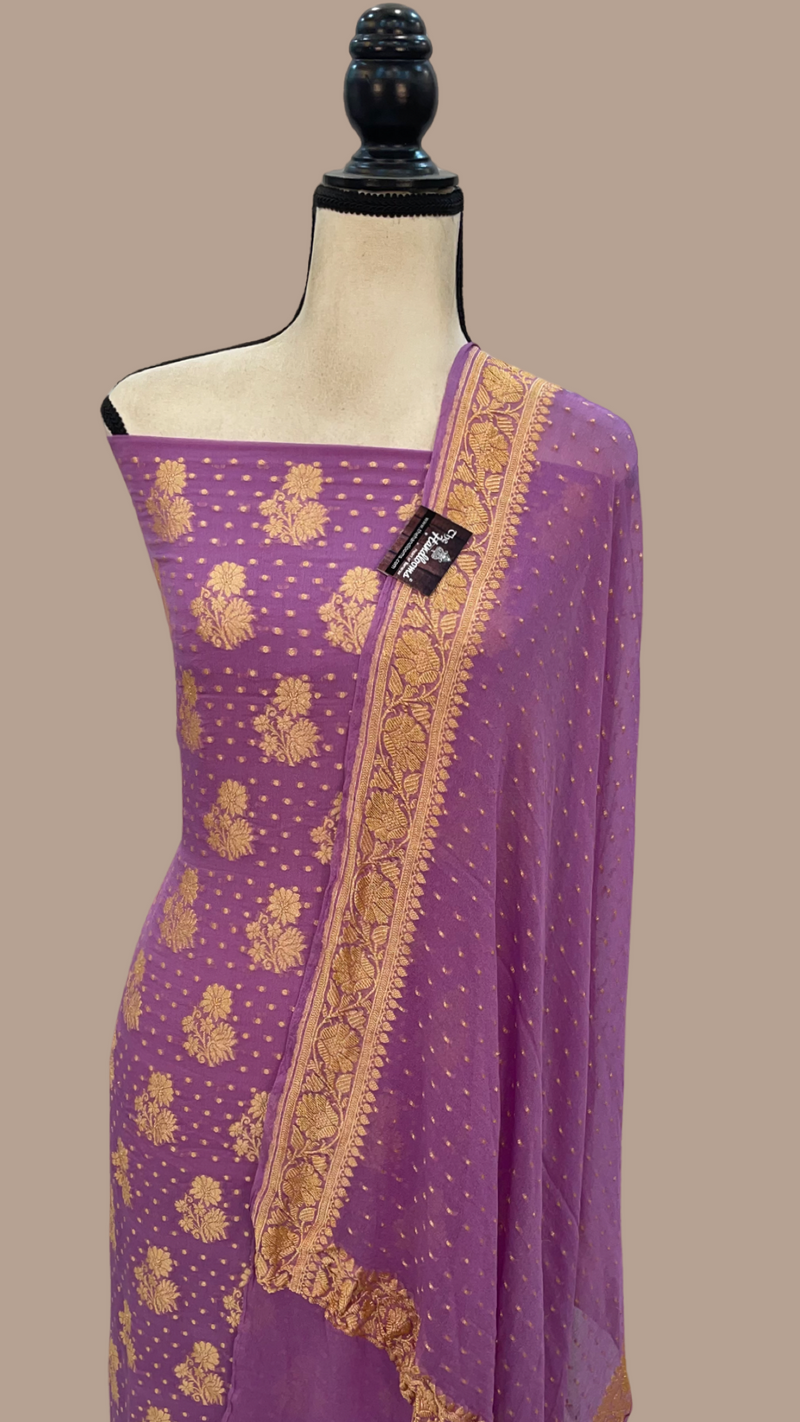 Mauvee Pure Khaddi Georgette Banarasi Dress material - The Handlooms
