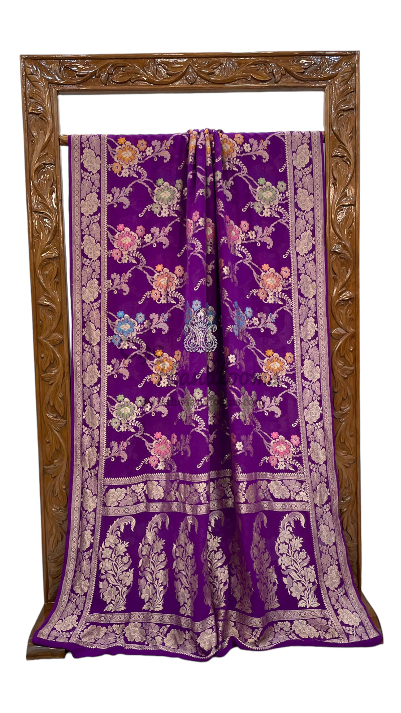 Khaddi Georgette Handloom Banarasi Saree - All over Jaal Work With Meenakari - The Handlooms