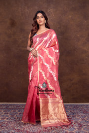 Onion Pink Pure Kora Handloom Banarasi Saree - The Handlooms