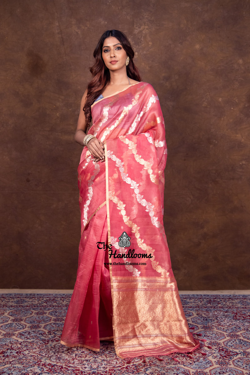 Onion Pink Pure Kora Handloom Banarasi Saree - The Handlooms