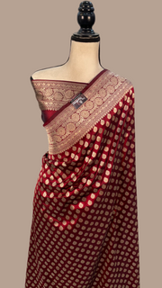 Maroon Pure Katan Silk Banarasi Handloom Saree - All over jaal work - The Handlooms