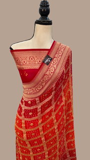 Dual Shade Pure Georgette Banarasi Bandhej Handloom Saree - The Handlooms