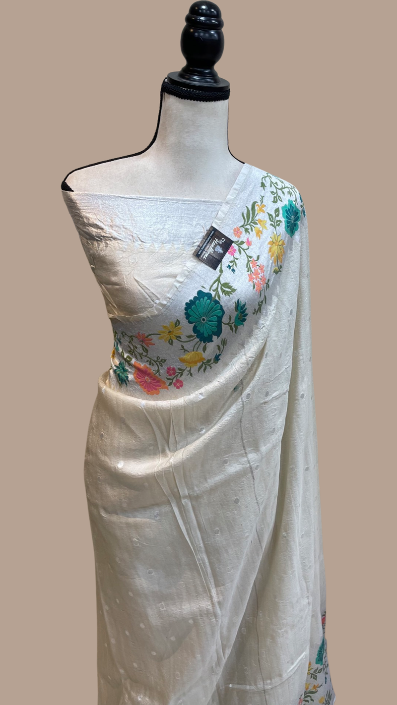 Tussar Georgette Handloom Banarasi Saree - Paithani Border - The Handlooms