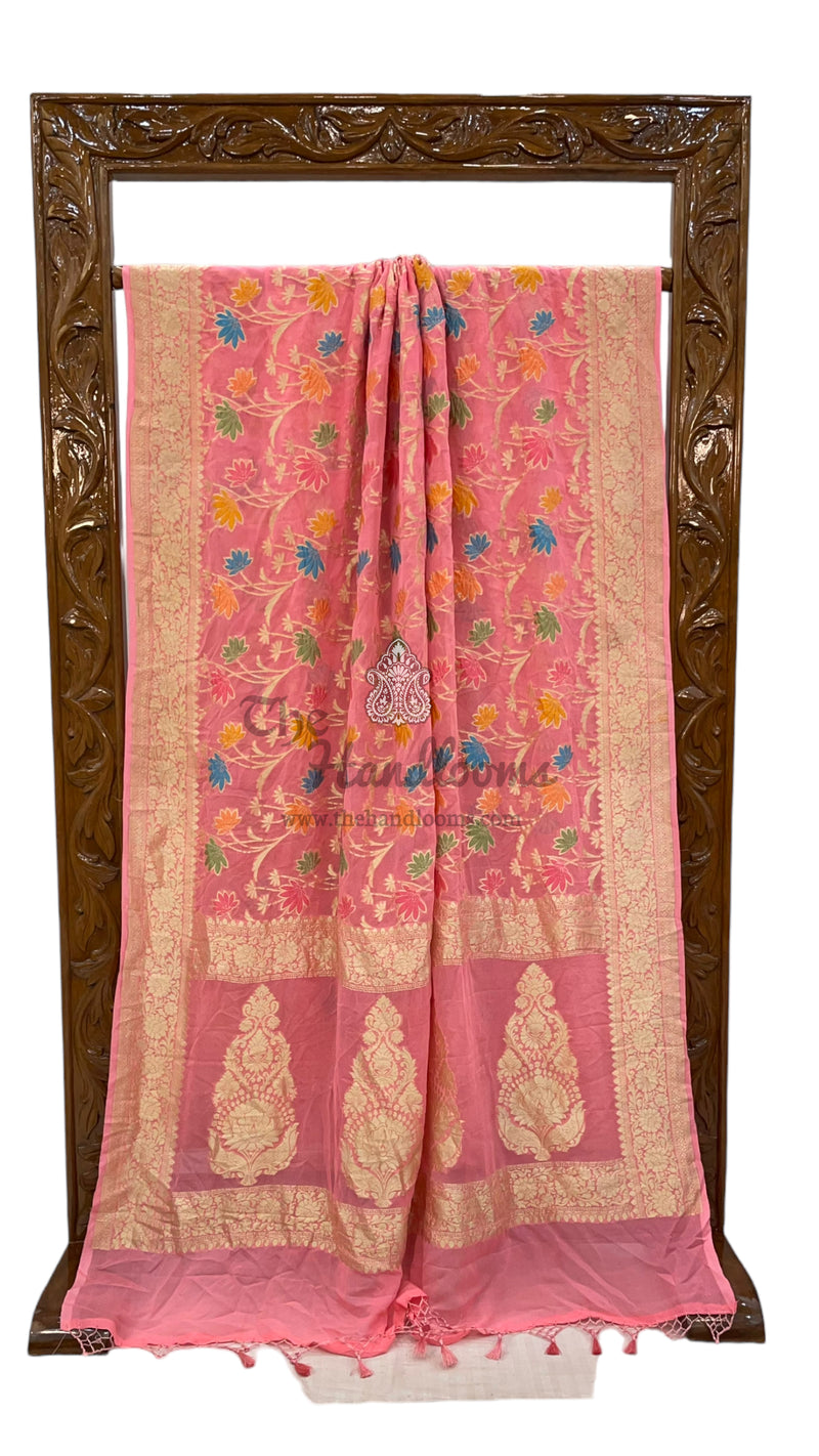 Khaddi Georgette Handloom Banarasi Saree - All over Jaal Work With Meenakari - The Handlooms
