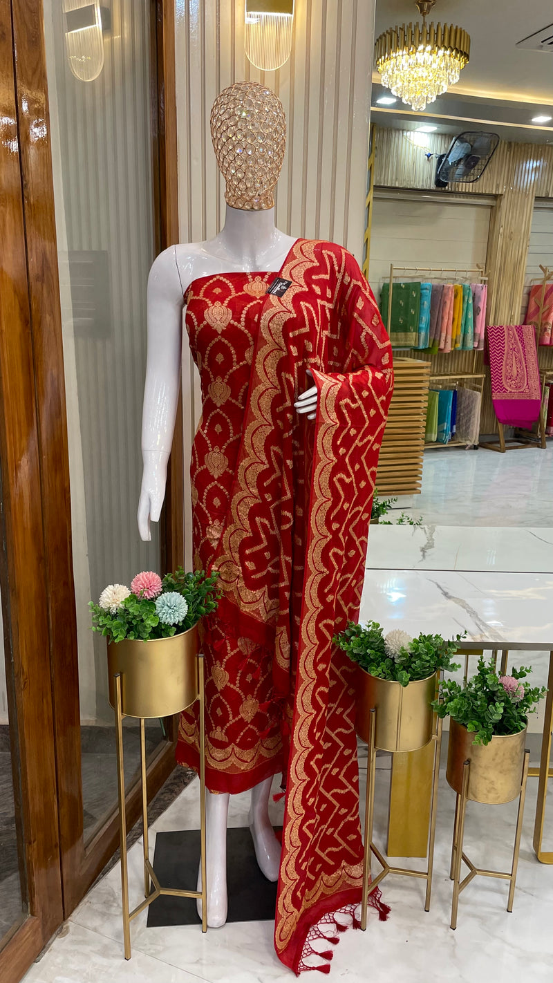Pure Chiffon Khaddi Banarasi Dress material - The Handlooms