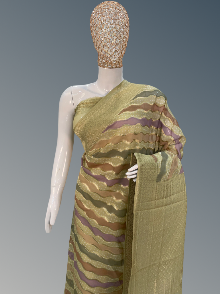 Pure Georgette Banarasi Saree With Rangkat Digital Print - The Handlooms