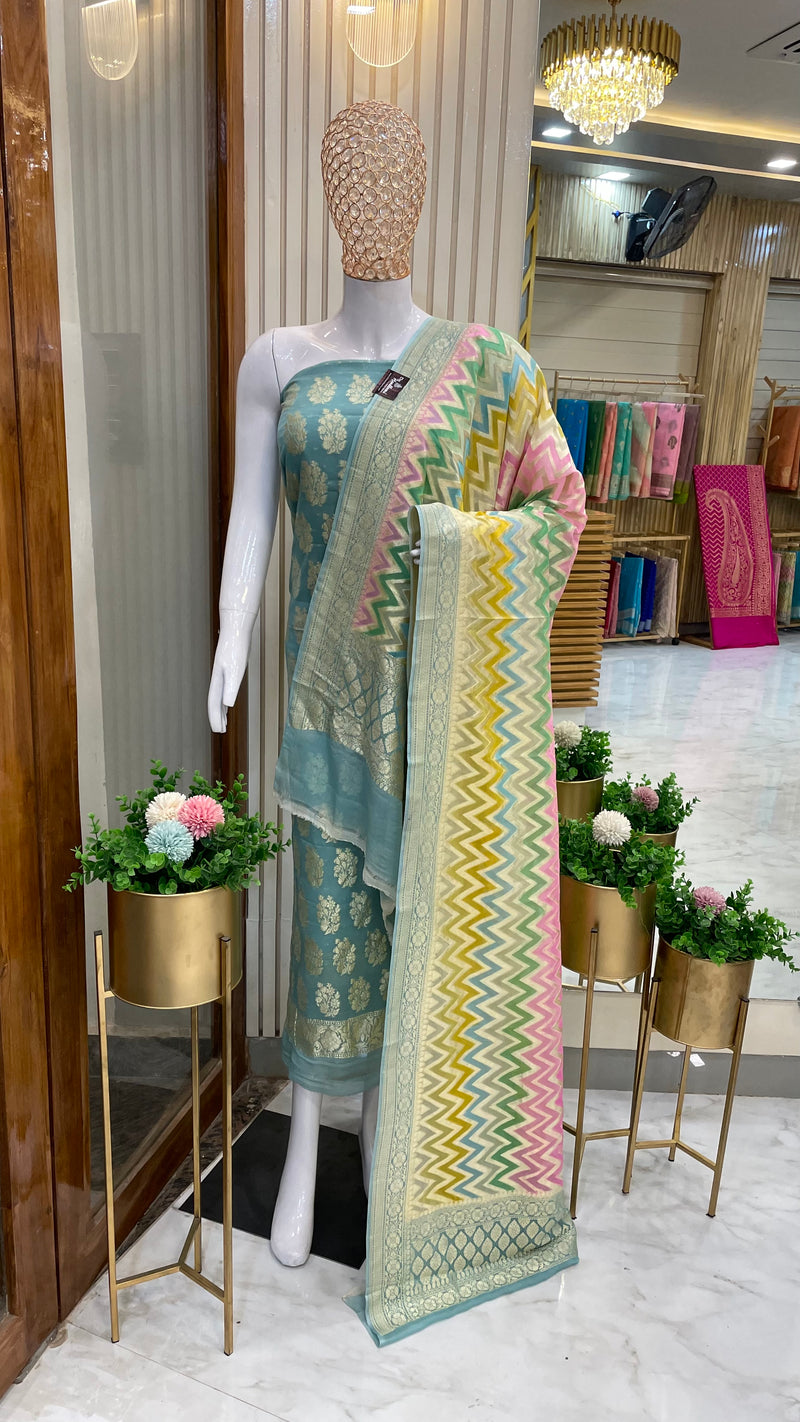 Khaddi Georgette Handlooms Banarasi Dress material - The Handlooms