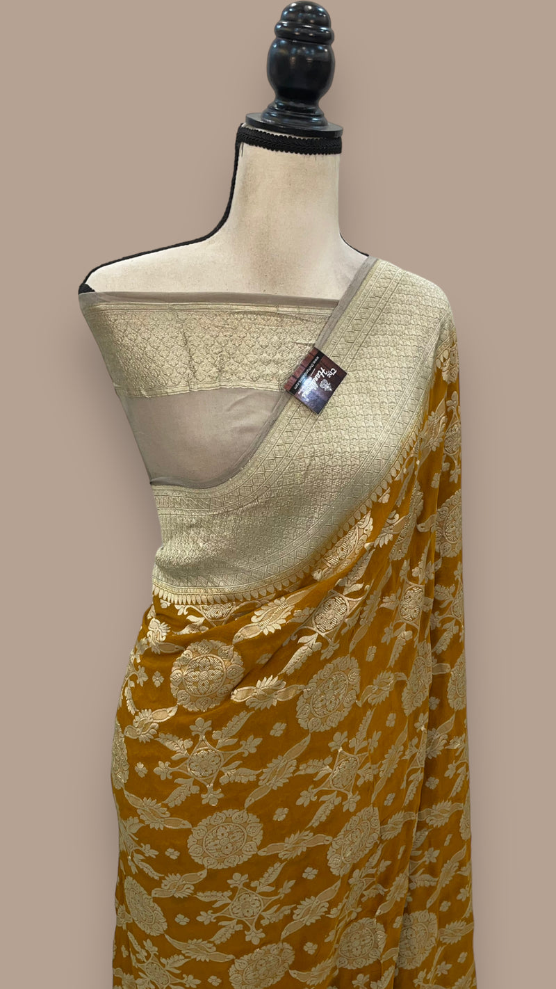 Pure Khaddi Georgette Handloom Banarasi Saree - Water zari - The Handlooms