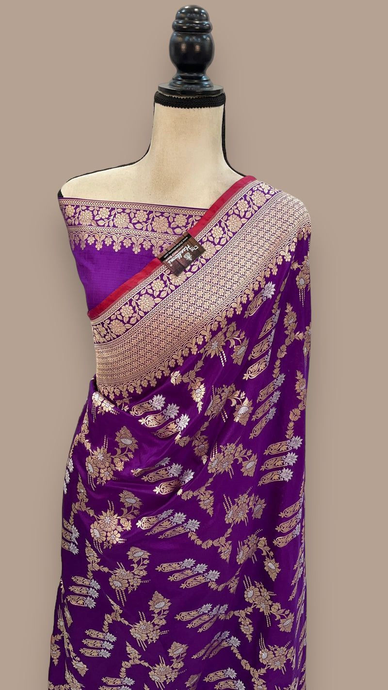 Pure Katan Silk Banarasi Handloom Saree - All over Sona Roopa Jaal work - The Handlooms