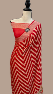 Red Pure Chiffon Khaddi Banarasi Saree - The Handlooms