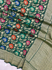 Pure Georgette Banarasi Bandhej Handloom Saree - with meenakari work - The Handlooms