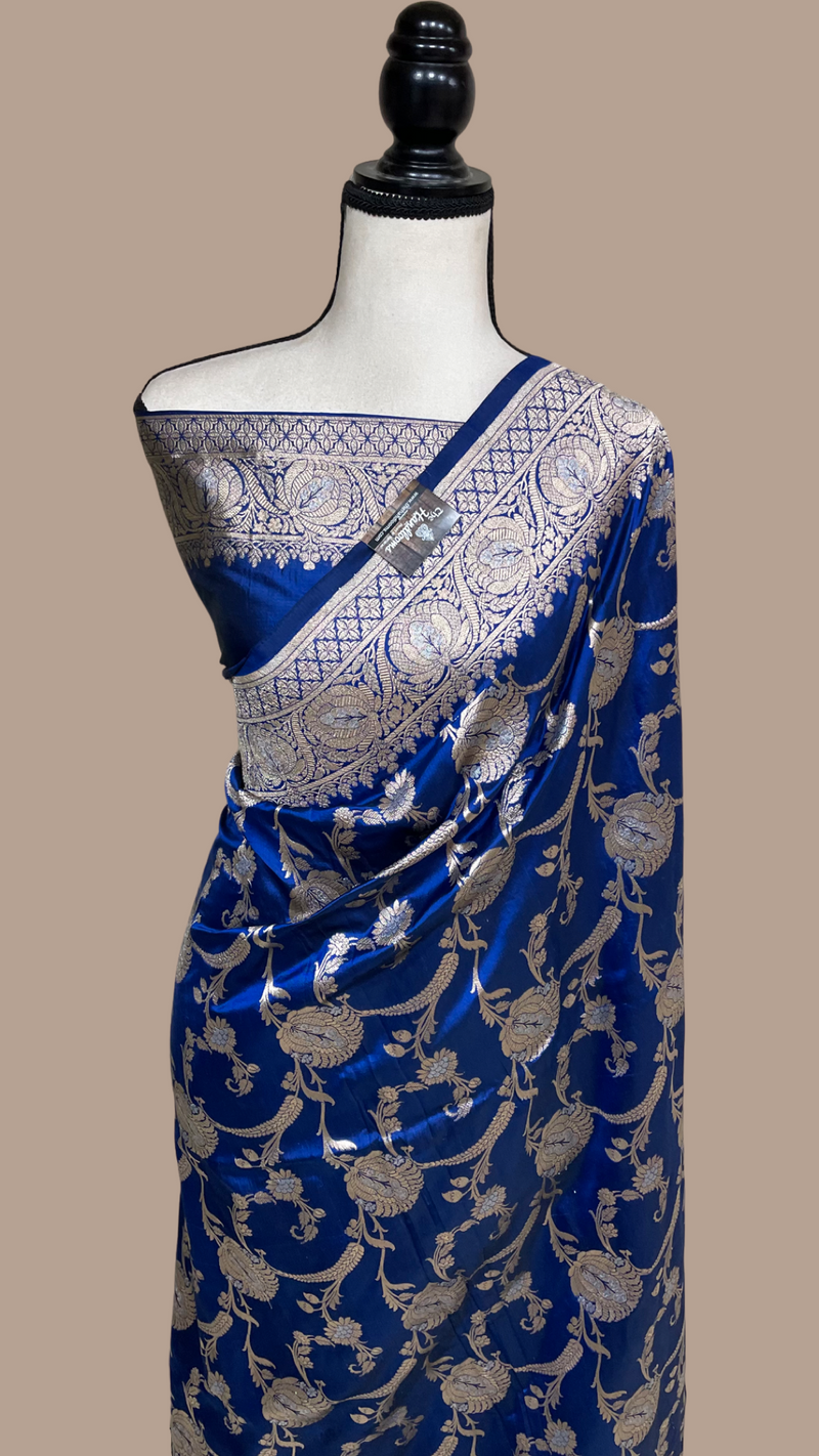 Pure Katan Silk Banarasi Handloom Saree - All over Sona Roopa Jaal work - The Handlooms