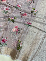 Pure Georgette  Digital Print with Chikankari Handloom Banarasi Saree - The Handlooms