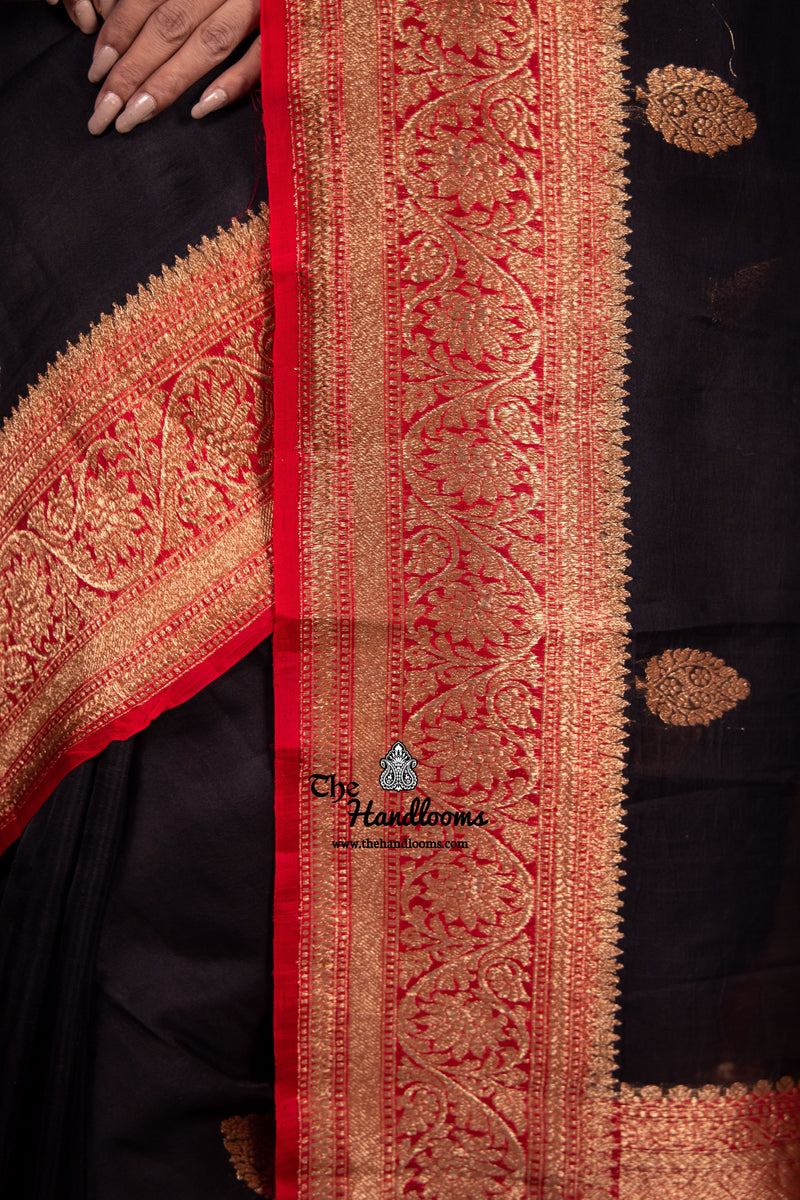 Black Pure Kora Handloom Banarasi Saree - The Handlooms