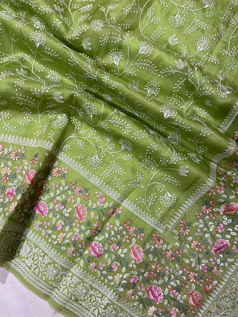 Pure Organza Chikankari Handloom Banarasi Saree - The Handlooms