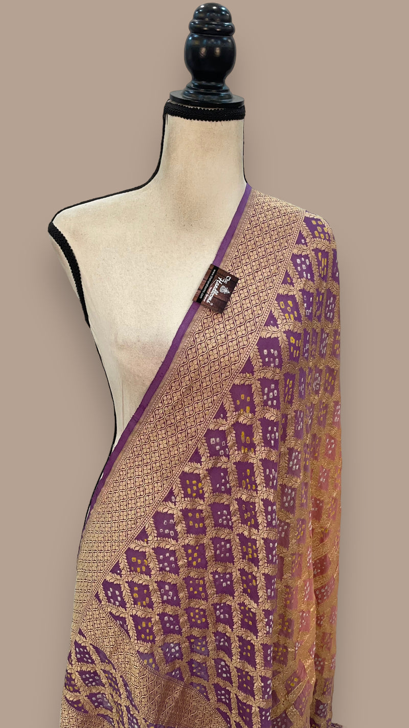 Pure Georgette Banarasi Bandhej Handloom Dupatta - The Handlooms