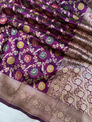 Pure Katan Silk Banarasi Handloom Saree - All over Jaal work - With Meenakari - The Handlooms