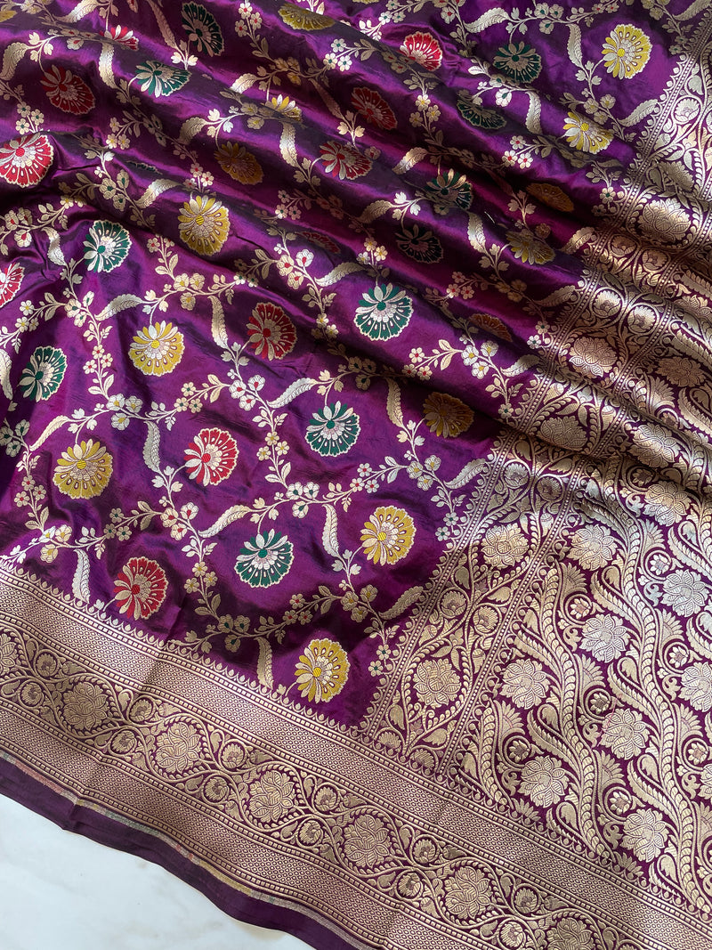 Pure Katan Silk Banarasi Handloom Saree - All over Jaal work - With Meenakari - The Handlooms