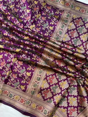 Pure Katan Silk Banarasi Handloom Saree - All over Jaal work - With Meenakari - The Handlooms