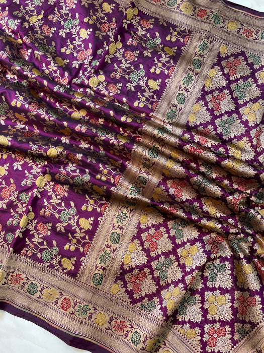 Pure Katan Silk Banarasi Handloom Saree - All over Jaal work - With Meenakari