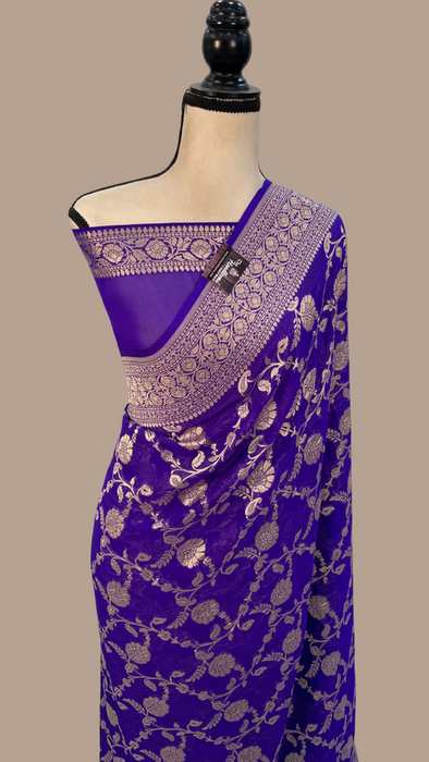 Purple Pure Khaddi Georgette Banarasi Saree -  Gold zari