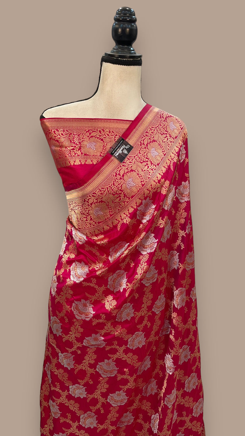 Pure Katan Silk Banarasi Handloom Saree - All over Sona Roopa Jaal work - The Handlooms