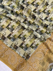 Pure Georgette  Digital Print with Chikankari Handloom Banarasi Saree - The Handlooms