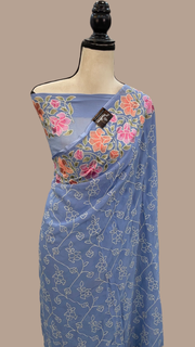 Pure Georgette Chikankari Handloom Banarasi Saree - The Handlooms