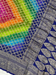 Pure Georgette Banarasi Bandhej Handloom Saree Multi shade - The Handlooms