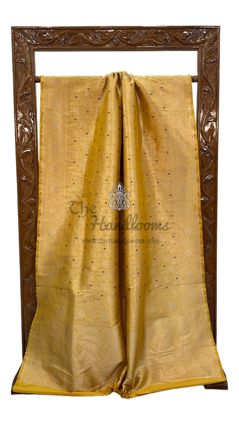 Yellow Pure Katan Silk Banarasi Handloom Saree - Tanchui Brocade With Meenakari - The Handlooms