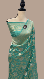 Pure Katan Silk Banarasi Handloom Saree - All Over Sona Roopa Jaal Work - The Handlooms